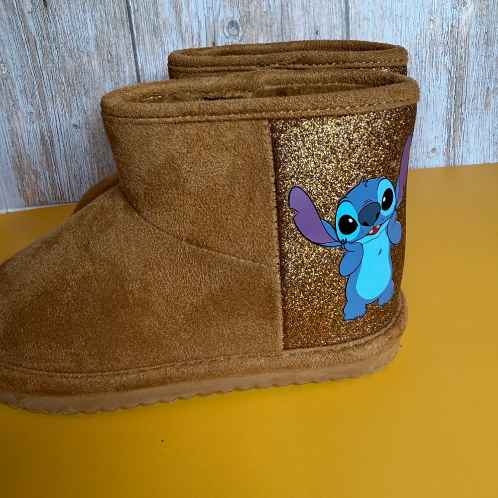 Kids Brown Glitter Boot with Stitch Character
